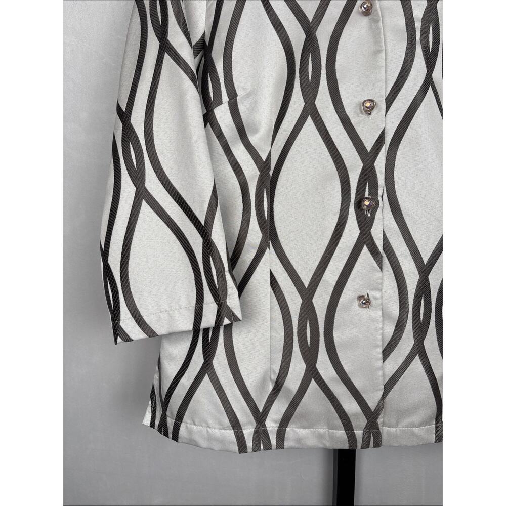 Connie Roberson Silk Geometric Print Blazer Jacket Medium White Jewel Buttons - Picture 5 of 13